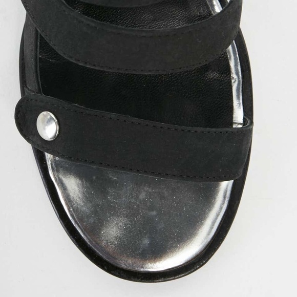 Opening Ceremony Olivia  Black Wedge Leather Suede Strappy Snap Button Sandals 9 - Picture 8 of 16